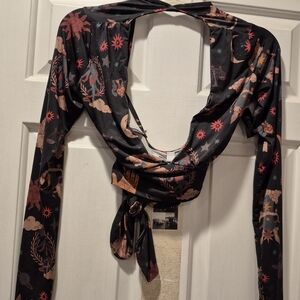 Urban Outfitters Black and Red Wrap Top